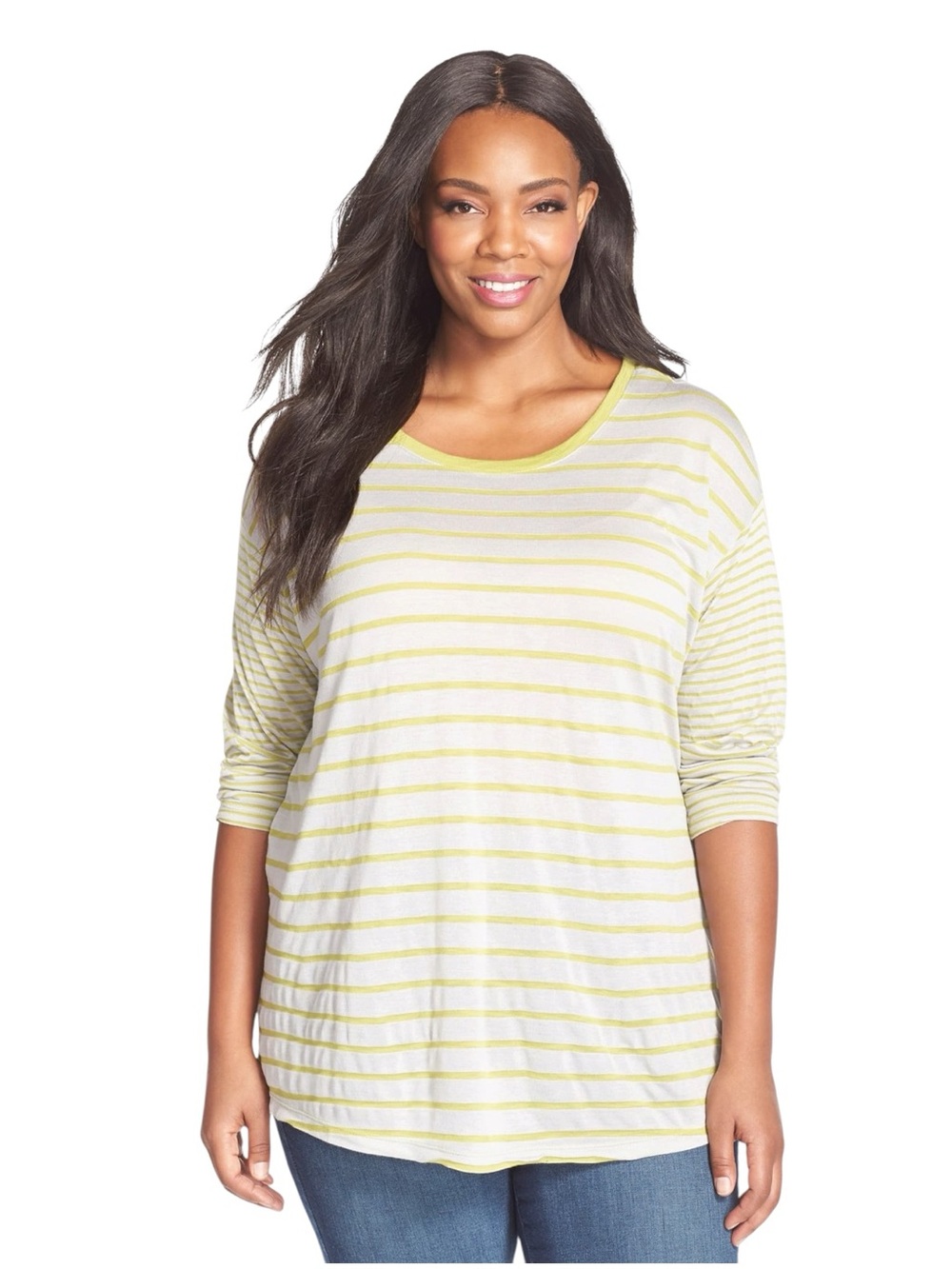 NWT Caslon Mix Grey and Olive Stripe Three Quarter Sleeve Tee—Size 3X